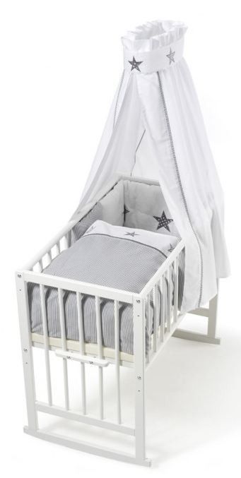 Berceau hêtre massif laqué blanc Bario Etoiles grises - Photo n°1