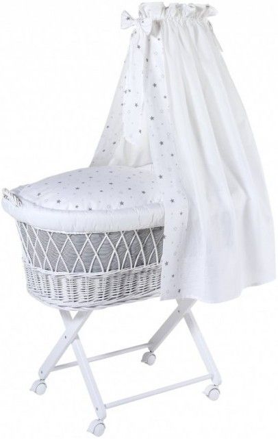 Berceau osier et hêtre blanc Babsi Petites Etoiles Grises - Photo n°1