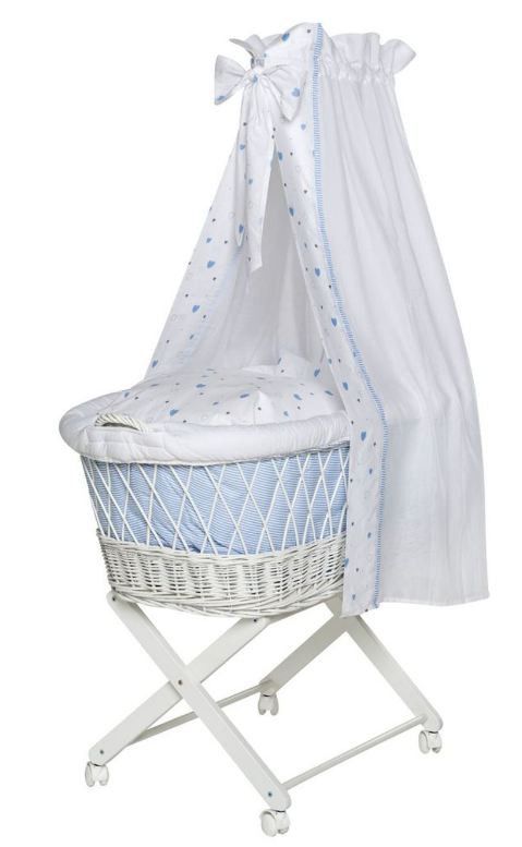 Berceau osier et hêtre blanc Babsi Petits Coeurs Bleus - Photo n°1