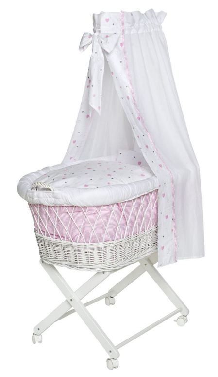 Berceau osier et hêtre blanc Babsi Petits Coeurs Roses - Photo n°1