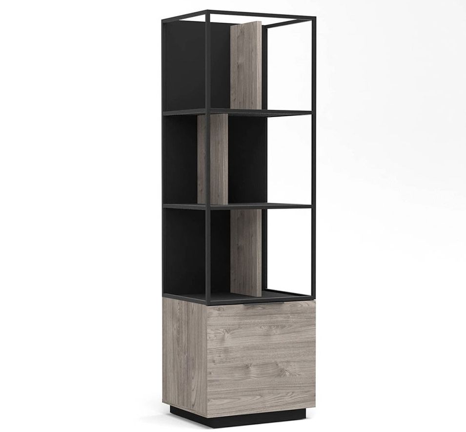 Bibliothèque 1 porte style vintage bois clair et acier noir Naples - Photo n°1