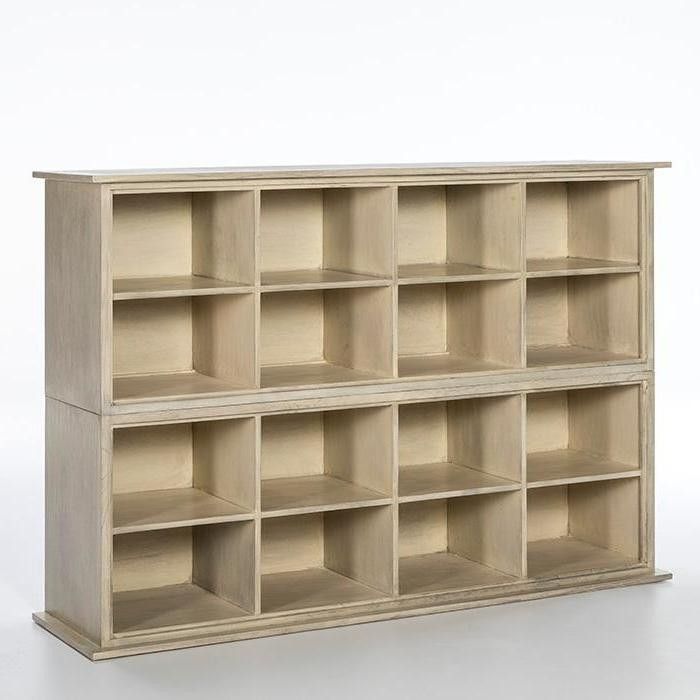 Bibliothèque 16 cases bois massif peint gris voilé Tiera - Photo n°1