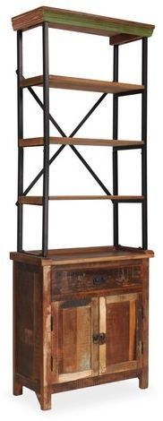 Bibliothèque 2 portes 3 étagères bois recyclé foncéc et métal Vinila - Photo n°1