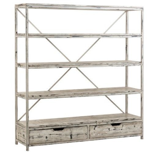 Bibliothèque 2 tiroirs bois massif et métal blanc Liray - Photo n°1