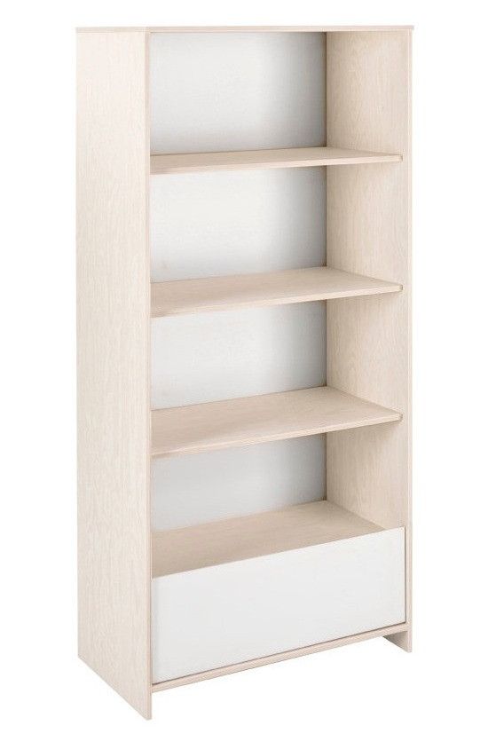 Bibliothèque 4 niveaux 1 tiroir bois clair et blanc Capri - Photo n°1