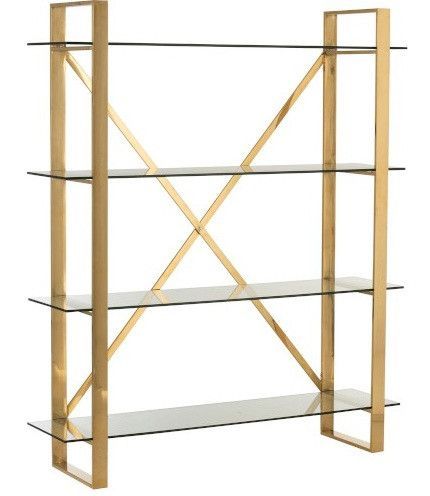 Bibliothèque 4 niveaux métal doré et verre trempé Ysarg - Photo n°1