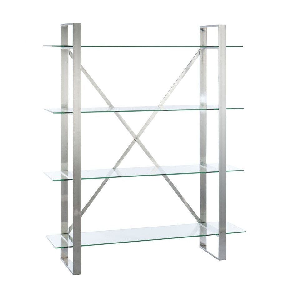 Bibliothèque 4 niveaux verre et métal argenté Licia - Photo n°1
