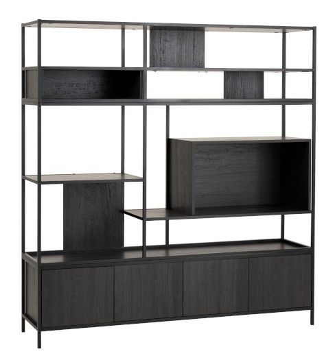 Bibliothèque 5 étagères et 4 portes bois et métal noir Ocel - Photo n°1