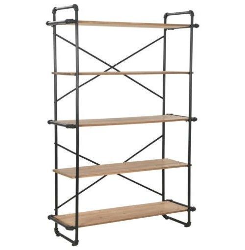 Bibliothèque 5 étagères pin massif clair et pieds métal Stylie 3 - Photo n°1