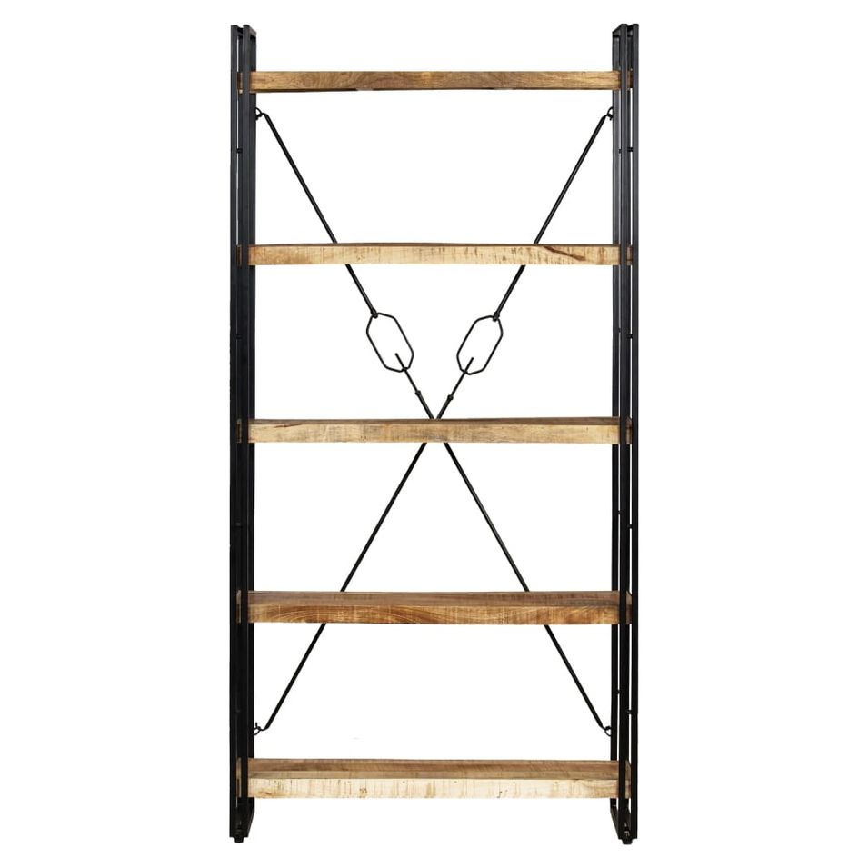 Bibliothèque 5 niveaux Bois de manguier et acier 90x30x180 cm - Photo n°1