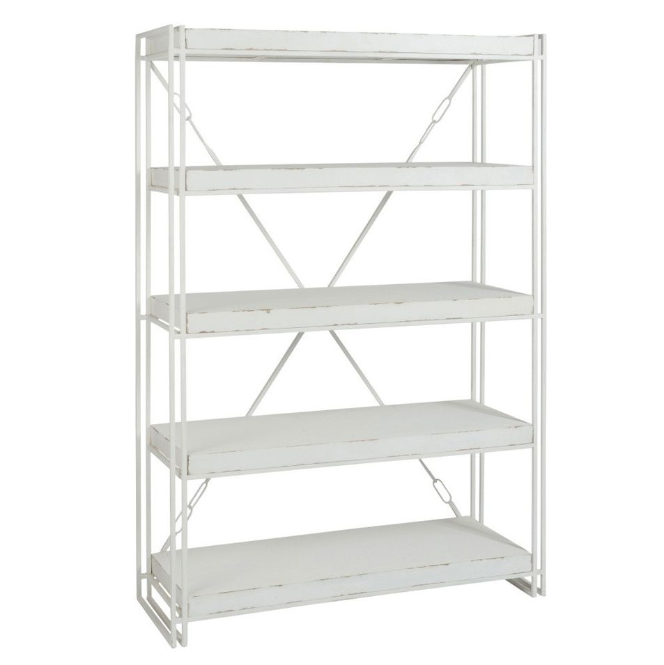 Bibliothèque 5 niveaux bois massif et métal blanc Nayra - Photo n°1