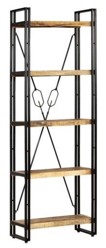 Bibliothèque 5 tablettes manguier massif et pieds métal Induka 60 cm - Photo n°1