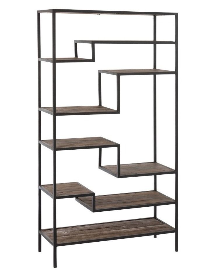 Bibliothèque 6 niveaux bois et métal noir Uchi L 101 cm - Photo n°1