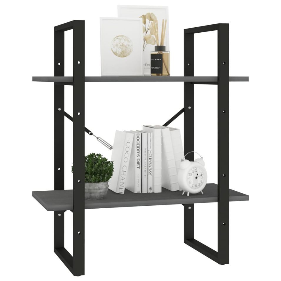 Bibliothèque à 2 niveaux Gris 60x30x70 cm Bois de pin massif - Photo n°1