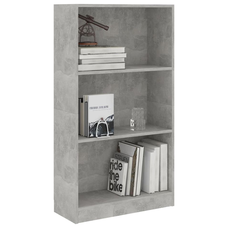 Bibliothèque à 3 niveaux Gris béton 60x24x108 cm - Photo n°1