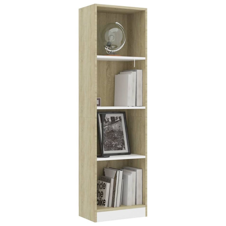 Bibliothèque à 4 niveaux Blanc et chêne 40x24x142 cm - Photo n°1