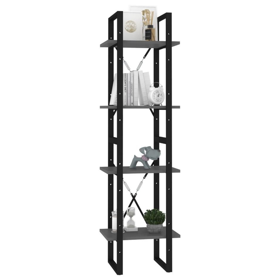 Bibliothèque à 4 niveaux Gris 40x30x140 cm - Photo n°1