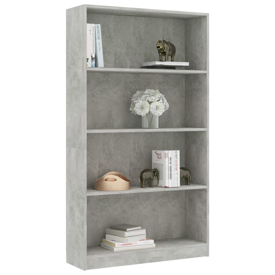 Bibliothèque à 4 niveaux Gris béton 80x24x142 cm - Photo n°1