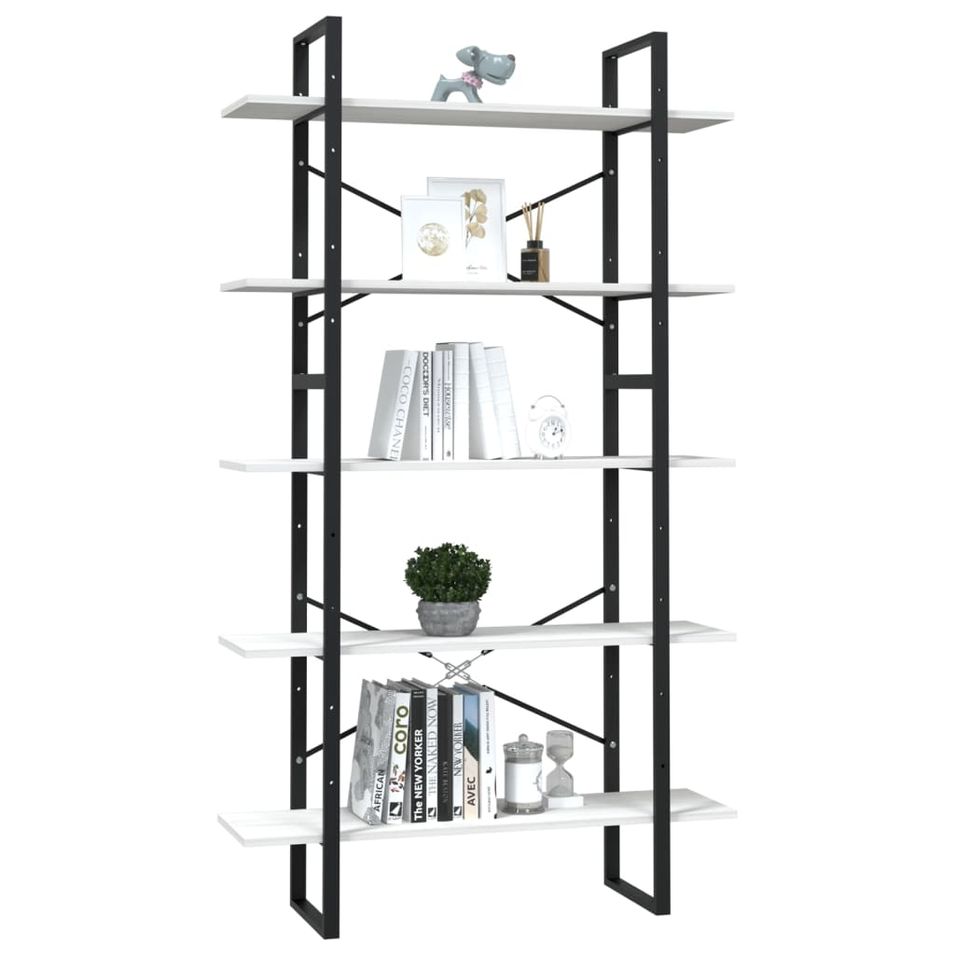 Bibliothèque à 5 niveaux Blanc 100x30x175 cm Bois de pin - Photo n°1