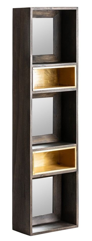 Bibliothèque art déco manguier massif foncé et doré Leann - Photo n°1