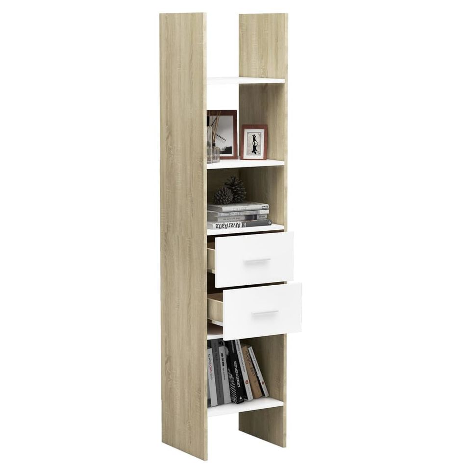 Bibliothèque Blanc et chêne Sonoma 40x35x180 cm 2 - Photo n°1