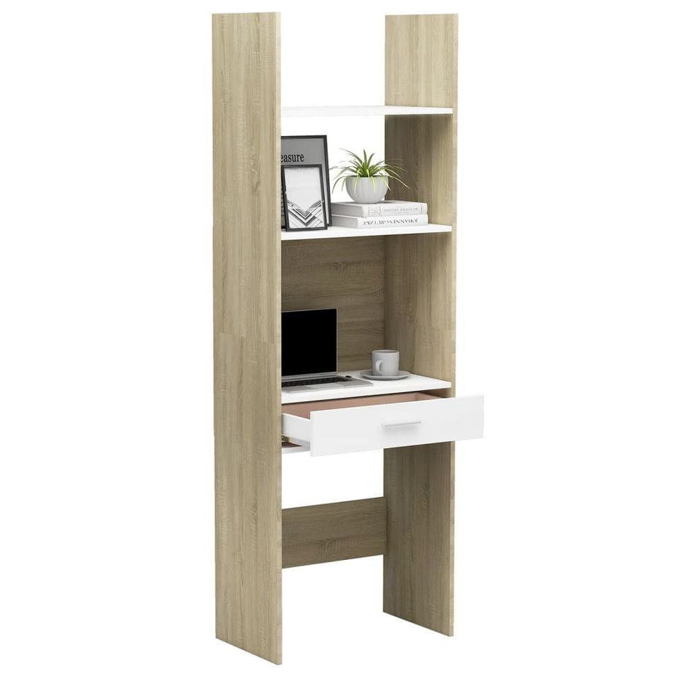 Bibliothèque Blanc et chêne sonoma 60x35x180 cm - Photo n°1