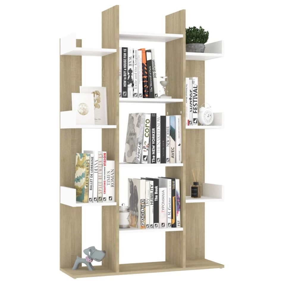 Bibliothèque Blanc et chêne Sonoma 86x25,5x140 cm - Photo n°1