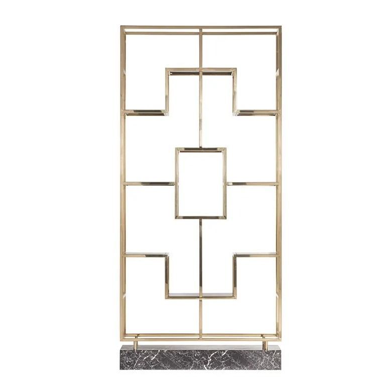 Bibliothèque BREISACH – Art déco, acier doré, verre & socle marbre noir - Photo n°1