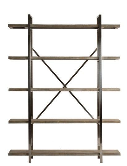 Bibliothèque contemporaine pin massif clair acier argent décapé Fibie - Photo n°1