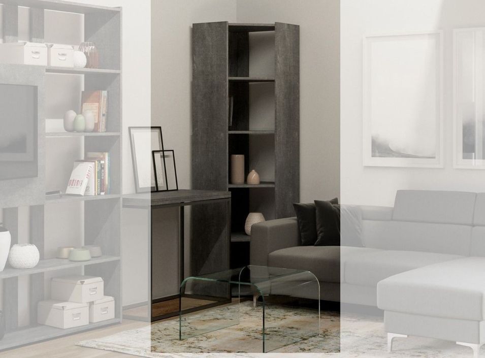 Bibliothèque d'angle 5 niveaux gris béton Kalo A L 60 cm - Photo n°1
