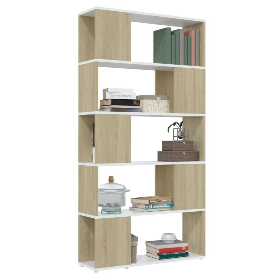 Bibliothèque de séparation Blanc et chêne sonoma 80x24x155 cm - Photo n°1