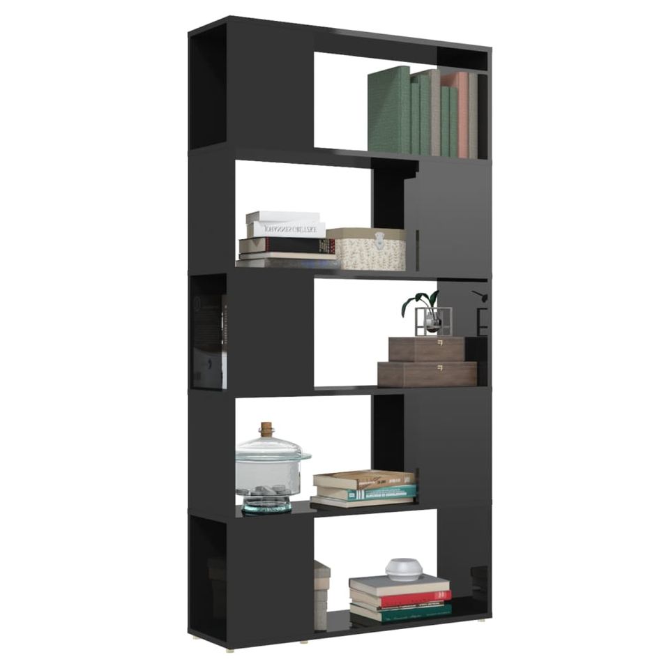 Bibliothèque de séparation Noir brillant 80x24x155 cm - Photo n°1