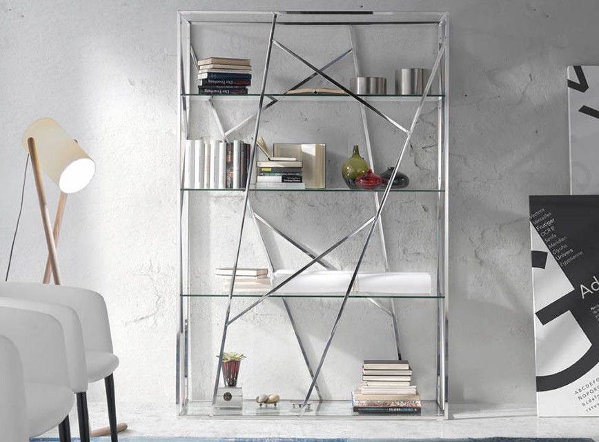 Bibliothèque design acier inoxydable et verre trempé Futura - Photo n°1