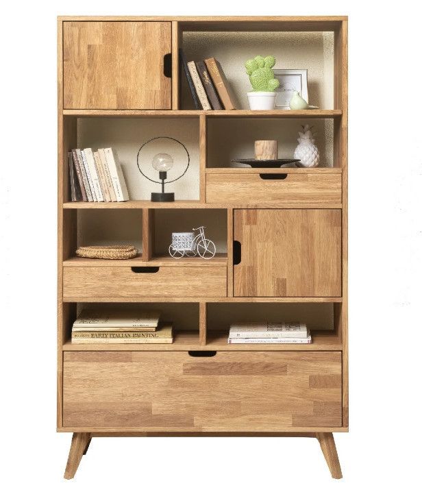 Bibliothèque en bois de chêne massif Kundy 100 cm - Photo n°1