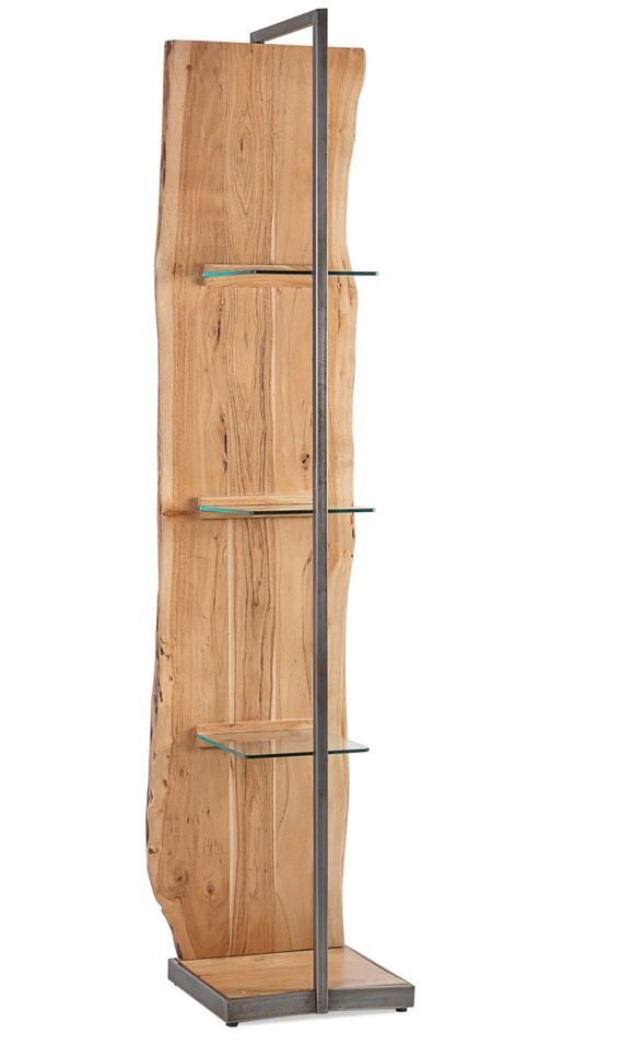 Bibliothèque en bois de manguier naturel et verre trempé Kleine 47 cm - Photo n°1