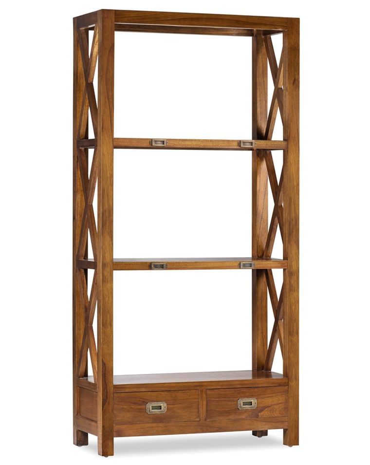 Bibliothèque en bois massif de Mindy 3 niveaux 2 tiroirs Orka 100 cm - Photo n°1
