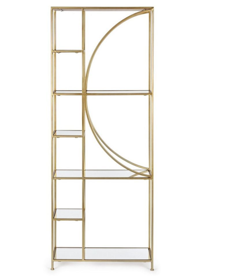 Bibliothèque haute LEBO – Acier doré & 3 étagères en verre - Photo n°1
