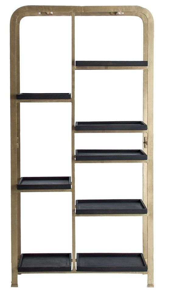 Bibliothèque art déco acier doré et étagères bois d'orme noir Riva 91 cm - Photo n°1