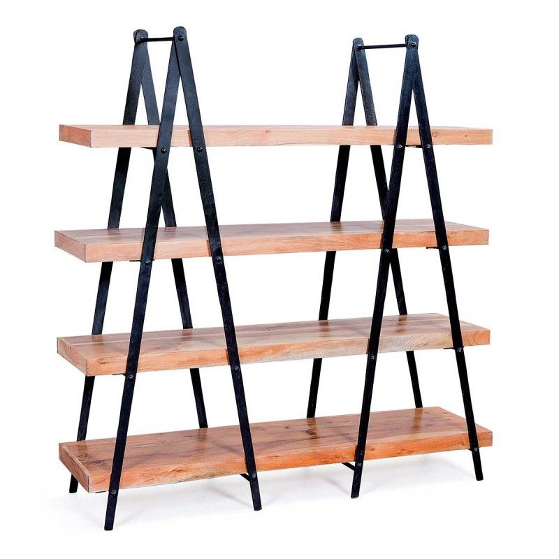 Bibliothèque industriel bois massif d'acacia et métal noir Selbi - Photo n°1