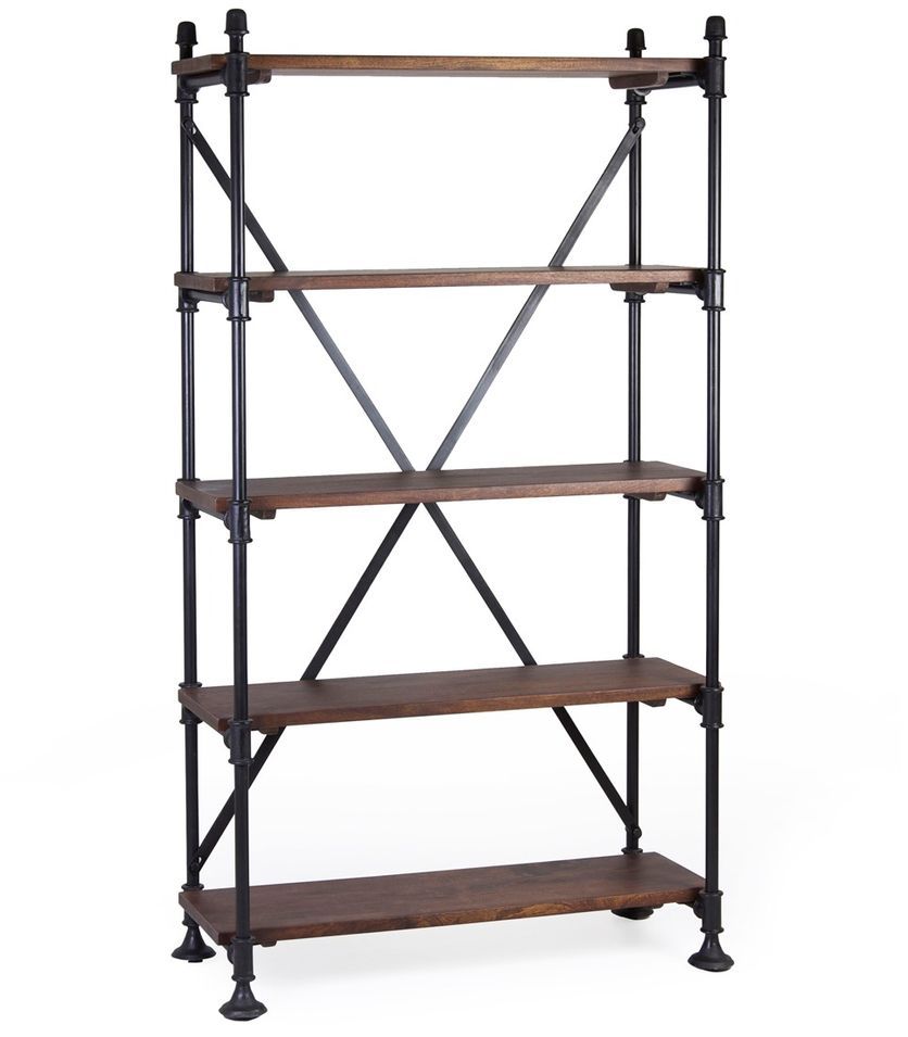 Bibliothèque industrielle KUBA – Bois de manguier & fer – 5 niveaux - Photo n°1