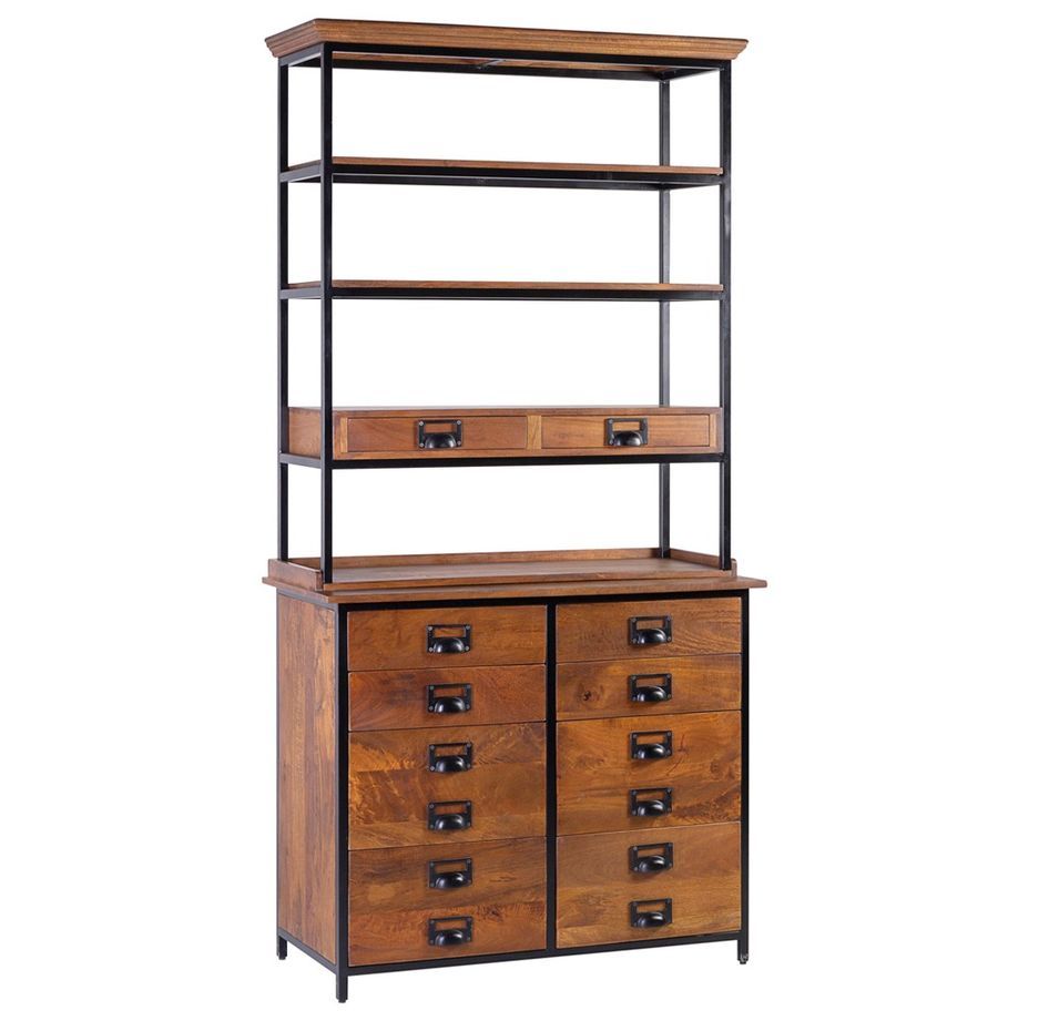 Bibliothèque industrielle TOUKA en bois de manguier et fer noir - Photo n°1