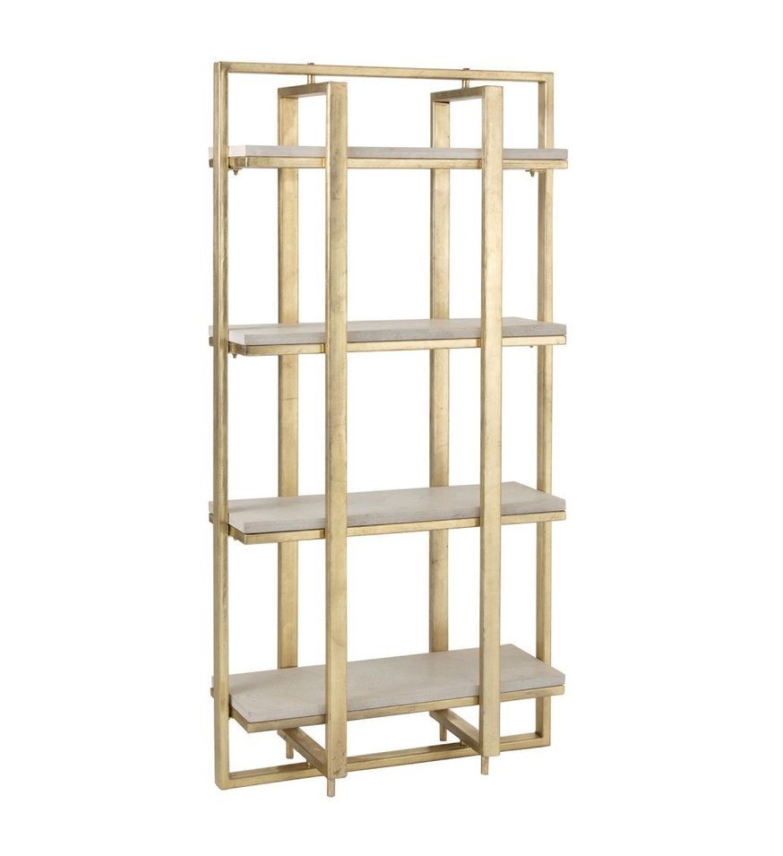 Bibliothèque manguier massif blanc et métal doré Narsh - Photo n°1