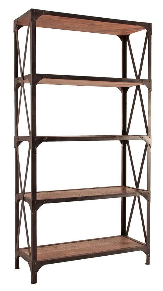 Bibliothèque manguier massif foncé et métal noir Edith - Photo n°1