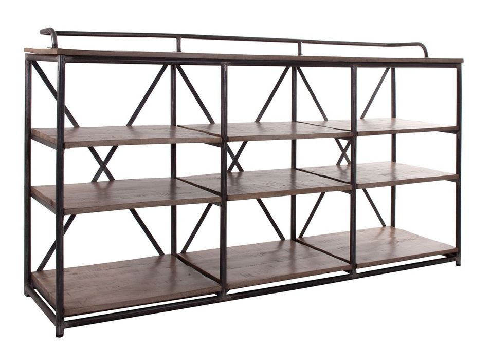 Bibliothèque manguier massif foncé et métal noir Valih - Photo n°1