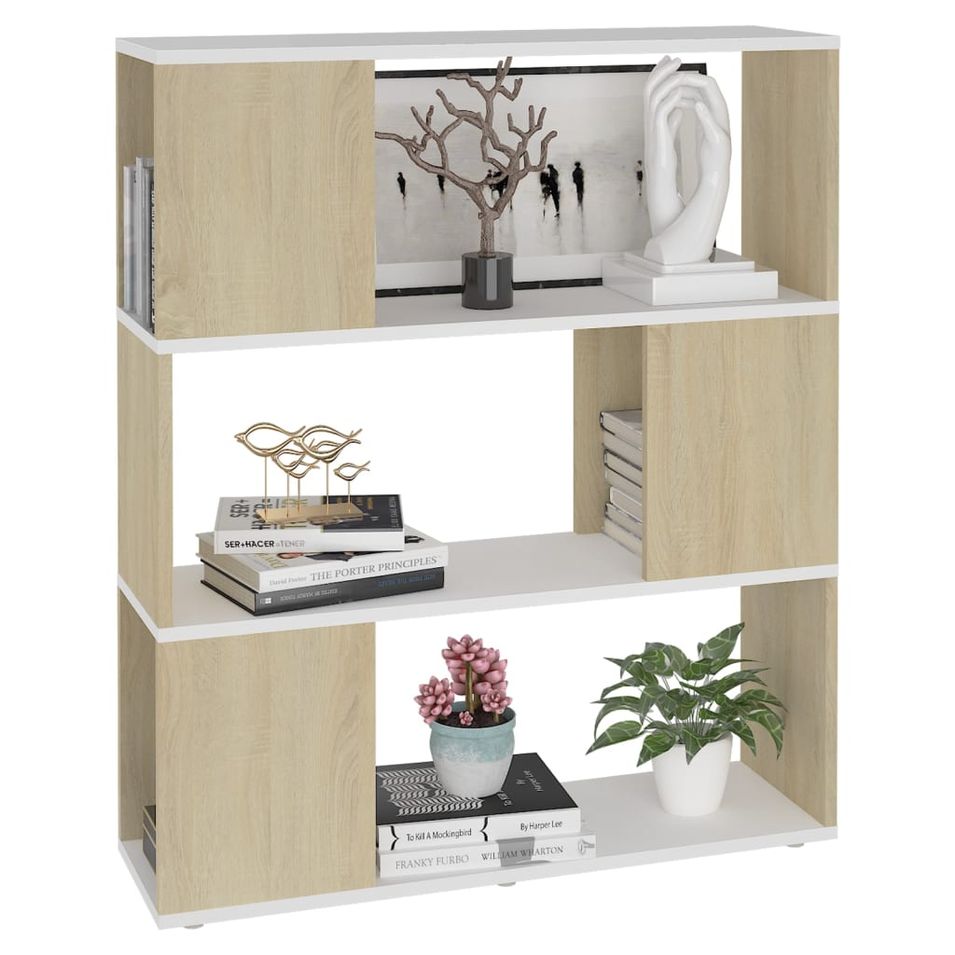 Bibliothèque/Séparateur de pièce Blanc chêne sonoma 80x24x94 cm - Photo n°1