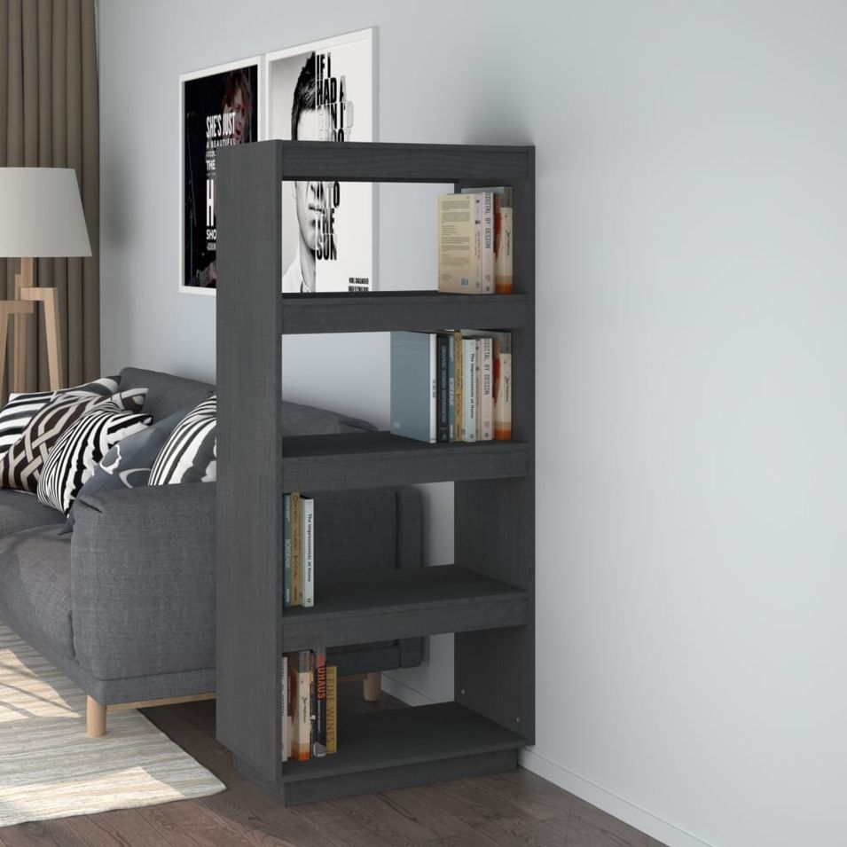 Bibliothèque/Séparateur de pièce Gris 60x35x135 cm Pin massif - Photo n°2