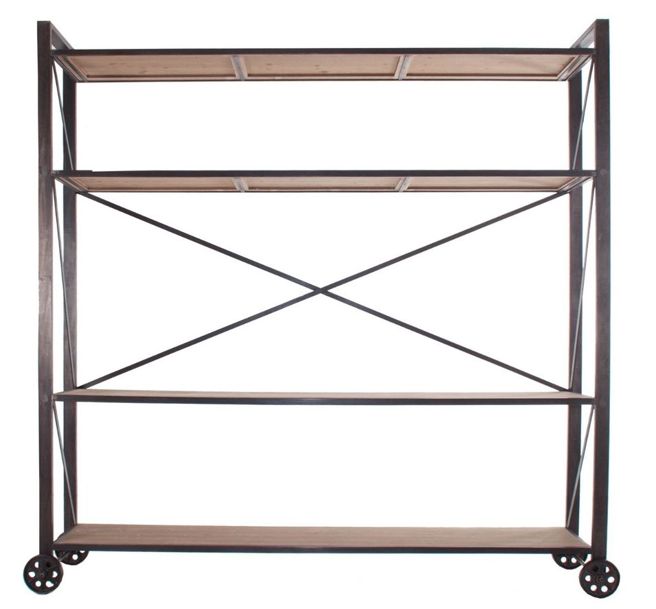 Bibliothèque sur roulettes pin massif foncé et métal noir Joyka - Photo n°1