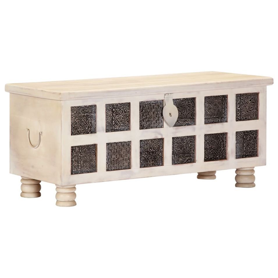 Boîte de rangement Blanc 110x40x45 cm Bois d'acacia massif - Photo n°1