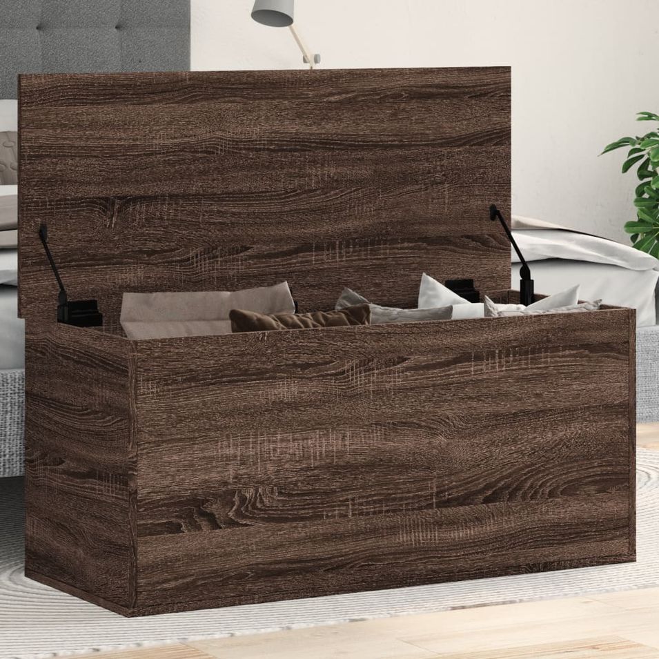 Boîte de rangement chêne marron 100x42x46 cm bois d'ingénierie - Photo n°1