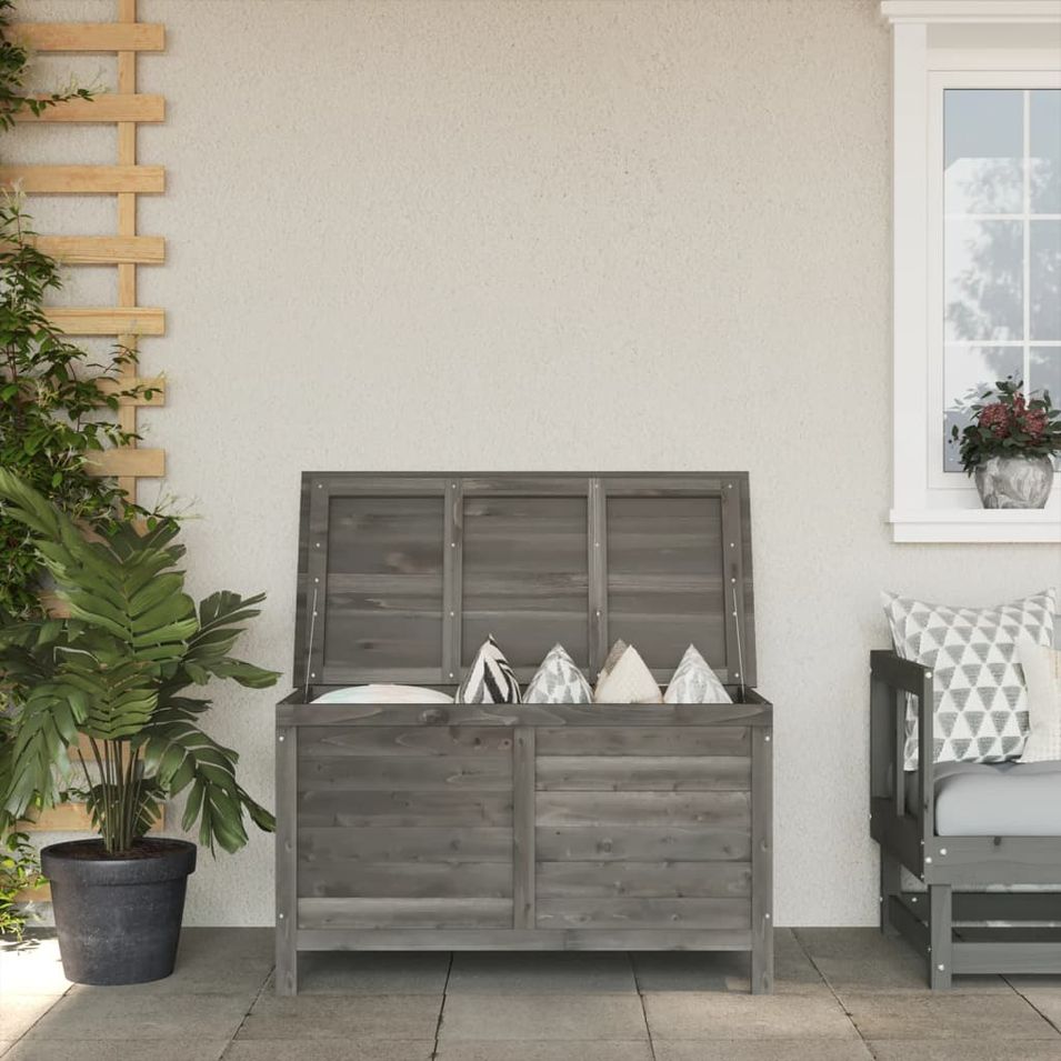 Boîte de rangement de jardin anthracite bois massif de sapin - Photo n°1